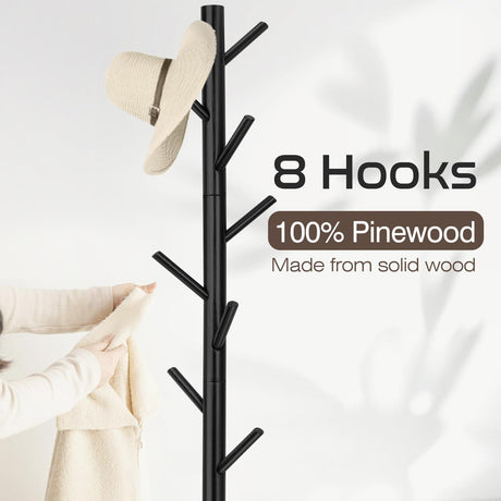 WANGMUXIA Coat Rack, Freestanding Coat Rack with 8 Hooks and 3 Adjustable Size Tree Coat Racks for Bedroom, Hallway, Entrance, Office, for Hats, Coats, Scarves, Handbags WANGMUXIA