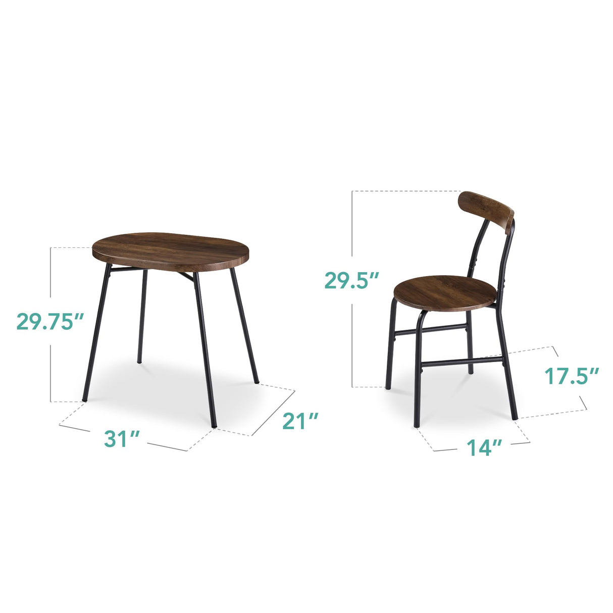 Best Choice Products 3-Piece Modern Oval Dining Table Set, Small Kitchen Dinette w/ 2 Chairs, Metal Frame, Curved Backrests - Dark Brown/Black Best Choice Products