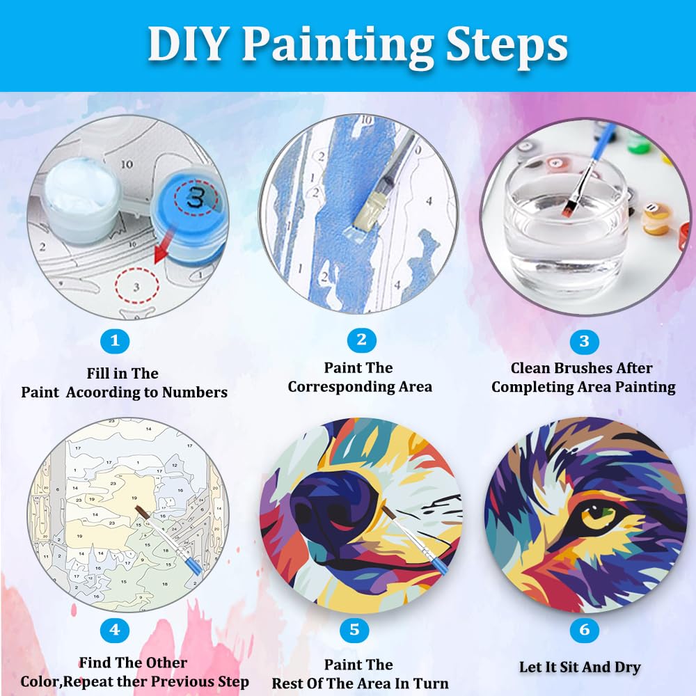 Artunion Framed Paint by Numbers Kit for Adults Beginners & Kids Ages 8-12,Wolf Head Paint by Number with Frame,Acrylic Paint by Numbers Kit on Canvas 10 * 10 Inch Without Easel Artunion