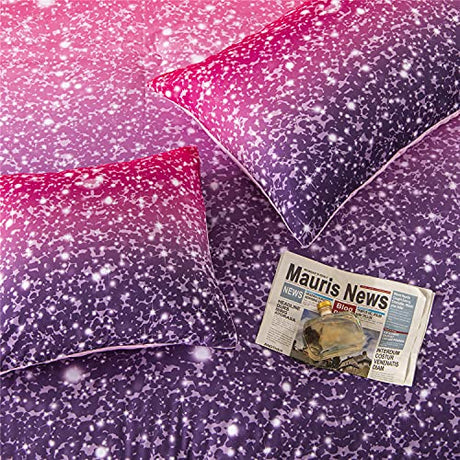 RYNGHIPY 6Pcs Twin Gradient Pink Purple Glitter Comforter Sets for Teens Girls Kids, Colorful Rainbow Glitter Themed Bedding Set RYNGHIPY