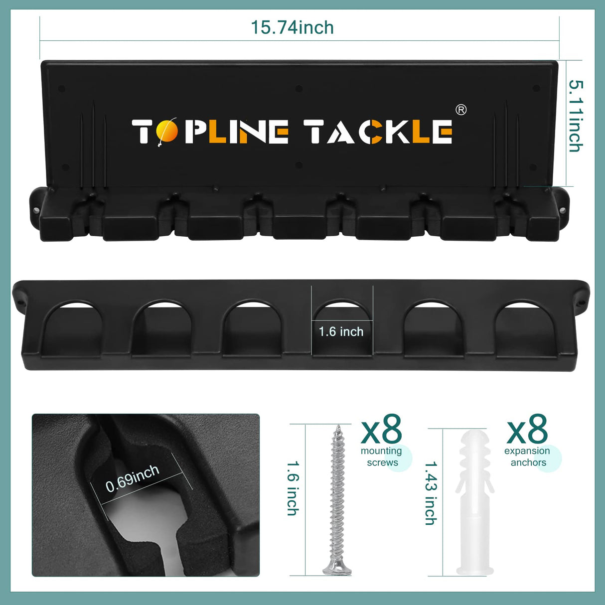 Topline Tackle 2 Set Vertical Fishing Rod Holders for Garage, Wall Mounted Fishing Pole Holders, Fishing Rod Rack for Storage 12 Rods Topline Tackle