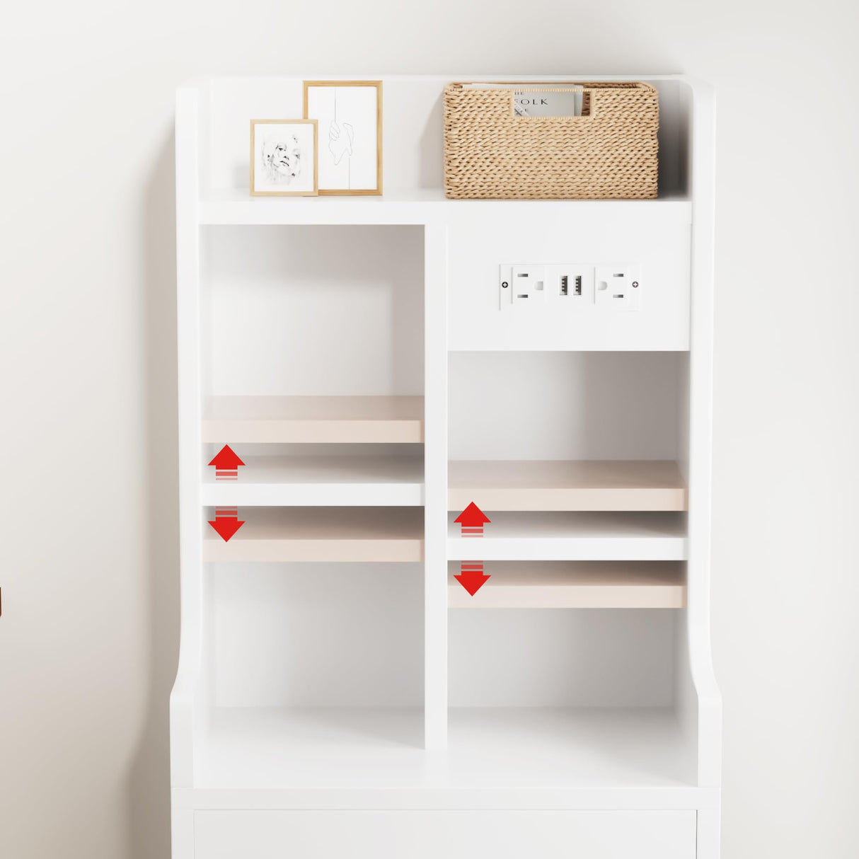 YESHOMY Tall Nightstand with Charging Station and USB Ports, Bedside Table with Open Bookshelf, Endtable with 3 Drawers, for Bedroom,Study, 48" Height, Pure White YESHOMY