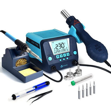 TOAUTO DS882 Soldering Station, 2 in 1 Soldering Iron Hot Air Gun Rework Station Kit with LCD Display,°F /°C, Cool/Hot Air Conversion, Auto Standby & Sleep, Temperature Memory & Lock & Correction TOAUTO