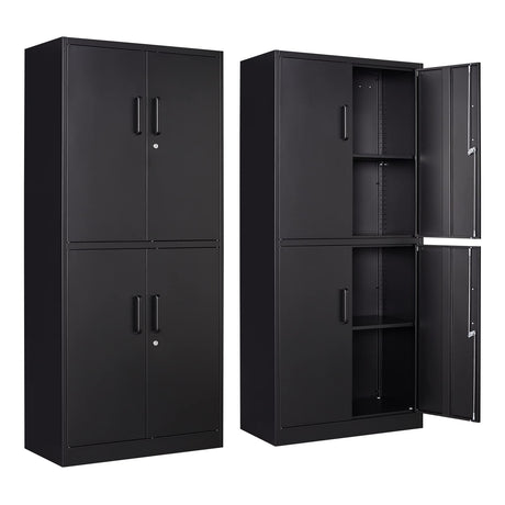 STANI Metal Storage Cabinet, Locking Steel Storage Cabinet with 4 Doors and 2 Adjustable Shelves, 71" Steel Lockable File Cabinet, Tall Steel Cabinet STANI