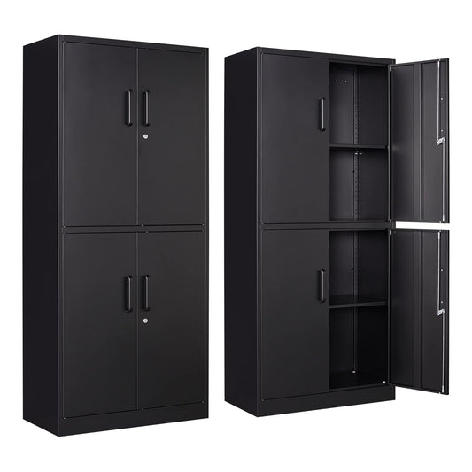 STANI Metal Storage Cabinet, Locking Steel Storage Cabinet with 4 Doors and 2 Adjustable Shelves, 71" Steel Lockable File Cabinet, Tall Steel Cabinet - WoodArtSupply