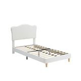 GarveeHome Upholstered Twin Size Bed Frame for Kids with Scallop Headboard, Cute Velvet Twin Bed for Girls, Boys, Sturdy Platform Bed, No Box Spring Needed, Wooden Slats, Noise Free, White GarveeHome