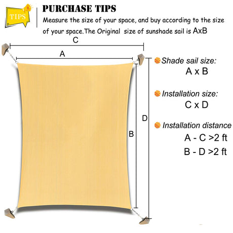Patio Sun Shade Sail Canopy, 16' x 20' Rectangle Shade Cloth UV Block Sunshade Fabric - Outdoor Cover Awning Shelter for Pergola Backyard Garden Yard (Sand Color) DIIG