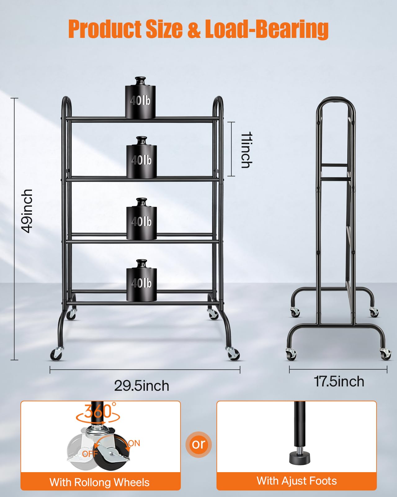 AHOWPD 3D Printer Filament Storage Rack - 4 Tier Rolling Filament Spool Holders Racks with Wheels, Heavy Duty Metal Shelf for PLA/ABS/TPU, Filaments Organzied for 3D Printing Studio, Office Workshop