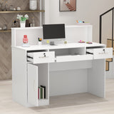 ECACAD Reception Desk with Light, Display Shelf & Lockable Drawers, Office Desk Reception Counter Table with Keyboard Tray and Door, White (47.2”W x 19.7”D x 39.2”H) ECACAD