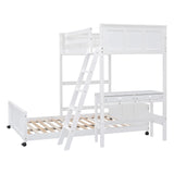 Bellemave Twin Over Full Bunk Bed with Desk and Movable Underbed in White Bellemave