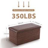 YOUDENOVA 30 inches Folding Storage Ottoman Bench, 80L Storage Bench for Bedroom and Hallway, Faux Leather Brown Footrest with Foam Padded Seat, Support 350lbs, Wood Grain Brown YOUDENOVA