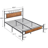 VECELO Rustic Industrial Queen Platform Bed Frame with Wood Headboard - No Box Spring Needed, Brown VECELO