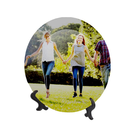 MR.R Set of 2 Sublimation Blanks White Ceramic Moon Plate with Stand,Porcelain Plates, 8 inch Round Dessert or Salad Plate, Lead-Free, Safe in Microwave, Oven, and Freezer MR.R