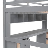 Full Size Loft Bed with Desk, Storage, Charging Station and Safety Features in Grey Bellemave