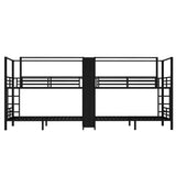 TCMILA Twin Over Twin Quadruple Bunk Bed for 4 Boys, Girls, Adults, Heavy-Duty Metal Bed Frame with Storage Shelves and Wardrobe, Space Saving, No Box Spring Needed, Black TCMILA