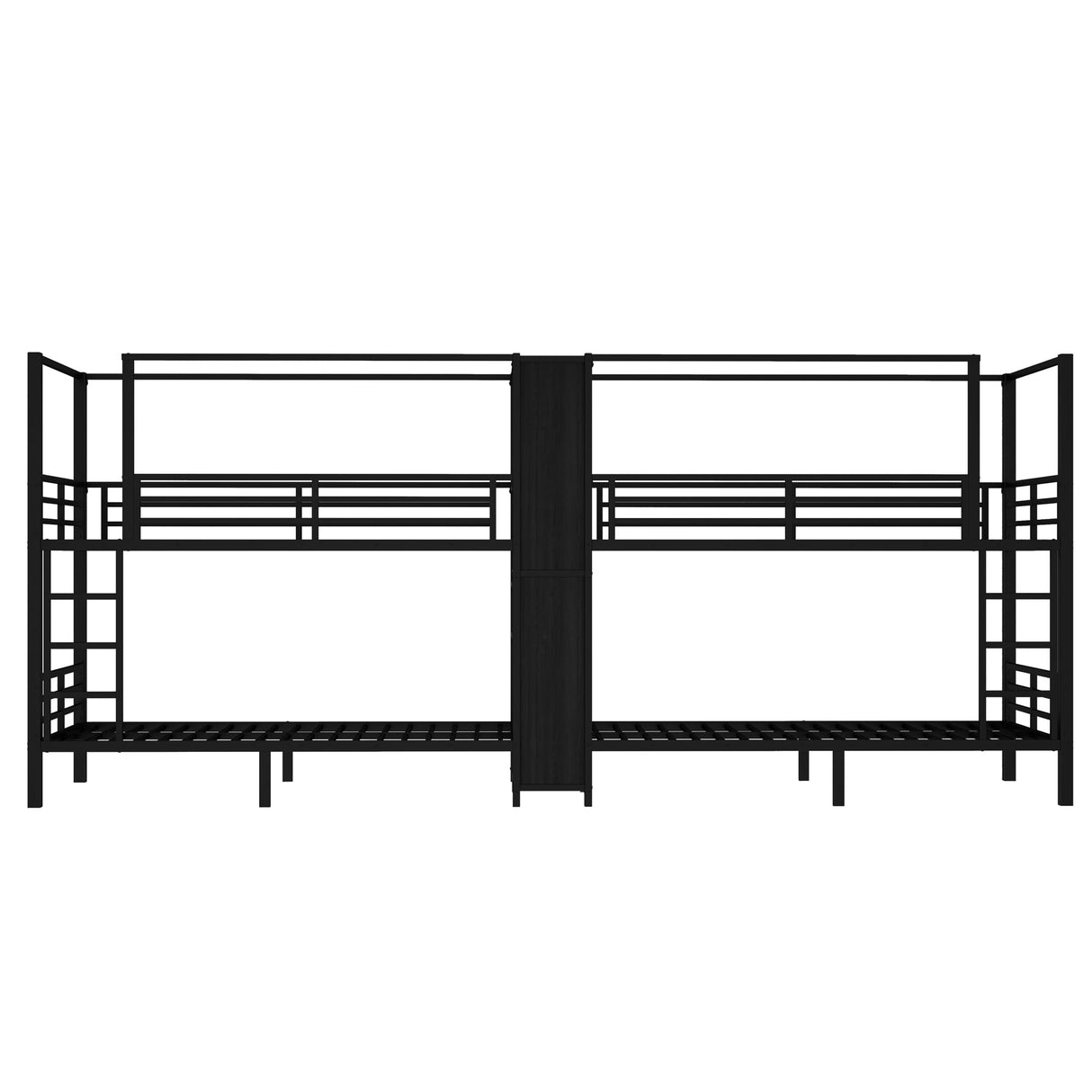 Metal Quad Bunk Bed with Wardrobe for 4,Twin Size Quad Bunk Bed Frame with Storage Shelves,Heavy Duty Bunk Beds for Kids Teens Adults,Black Bellemave