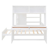 MaiDeHaoo Twin Over Full L-Shaped Bunk Bed with Desk and Shelves, Wood Bunk Bed with Storage Wardrobe and Stand-Alone Bed, White MaiDeHaoo