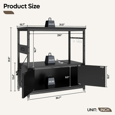 Bestier 20-29 Gallon Fish Tank Stand with Power Outlets, Metal Long Aquarium Stand with Storage Cabinet, 31x15 Reptile Terrarium Stand with Horizontal Gold Line, Stainless Hooks, 350 Lbs(Black) Bestier