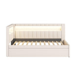 Merax Modern Upholstered Platform Bed Frame with USB Ports & Trundle Bed, Floor Sofa Day Bed, No Box Spring Needed/Easy Assemble/Twin,White Merax