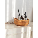 Junnfun Round Rattan bread Basket - Natural Wicker Fruits Bread Basket,Round Fruit Woven Basket Bowls,Handmade Rattan Bread Basket for Serving,Handwoven Storage Serving Baskets,Honey Brown 10.2" Junnfun