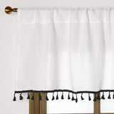 2 Pack Faux Linen White Kitchen Valances with Tassels Modern Farmhouse Valance Curtains Topper Country Rustic Bathroom Small Window Treatment Boho Decor (54x15 inch, Black Tassels) Oindec