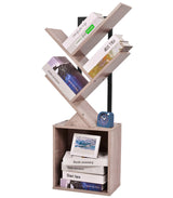 YSVCO 4 Tier Book Tree Bookshelf, Wooden Small Book Shelf with Storage Cabinet, Modern Freestanding Bookcase, Floor Standing Display Organizer for Small Spaces, Living Rooms, Home Offices, Gray BS34GB YSVCO