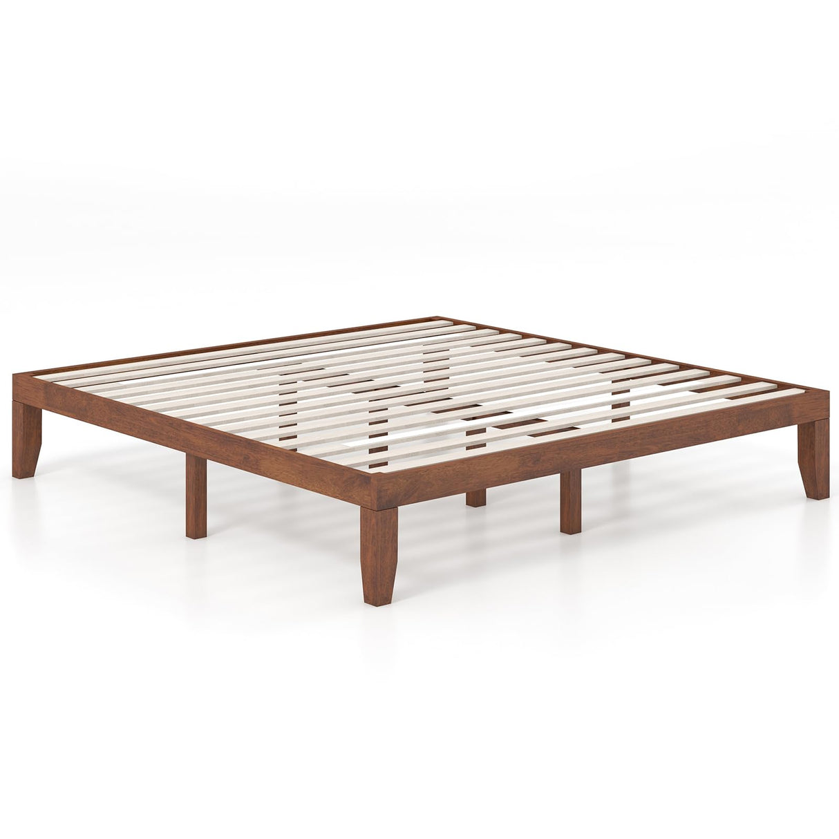 KOMFOTT 14-Inch Solid Rubber Wood King Size Platform Bed Frame - Brown Cherry KOMFOTT