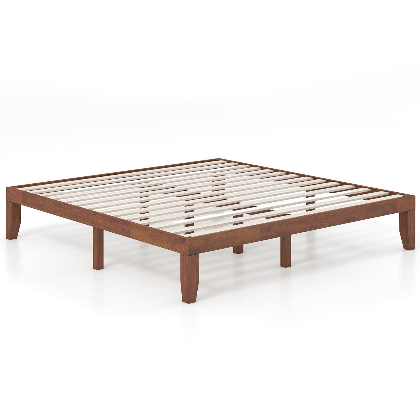 KOMFOTT 14-Inch Solid Rubber Wood King Size Platform Bed Frame - Brown Cherry - WoodArtSupply