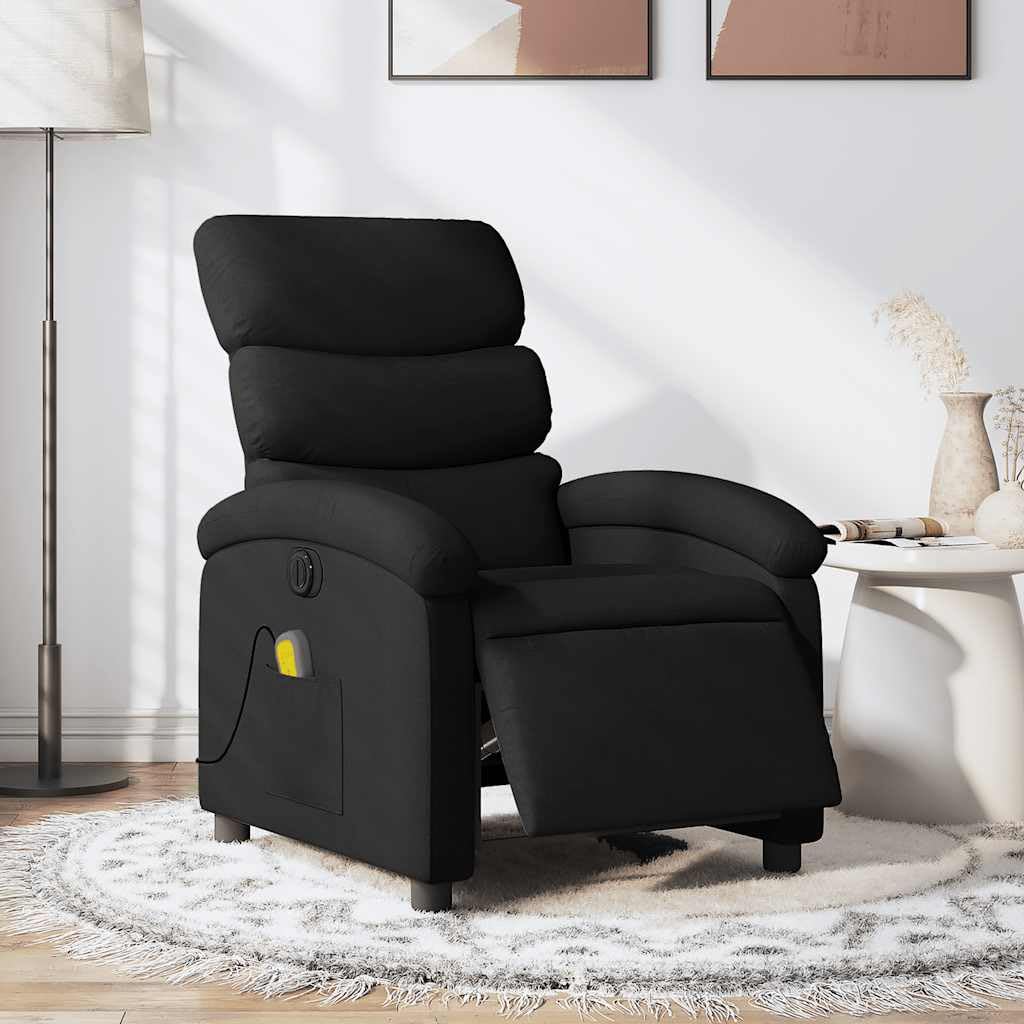 vidaXL Wingback Electric Massage Recliner Chair-Black Fabric-Home Theater Seating-Auto Adjust Foot/Backrest, Vibration Massage, USB Powered vidaXL