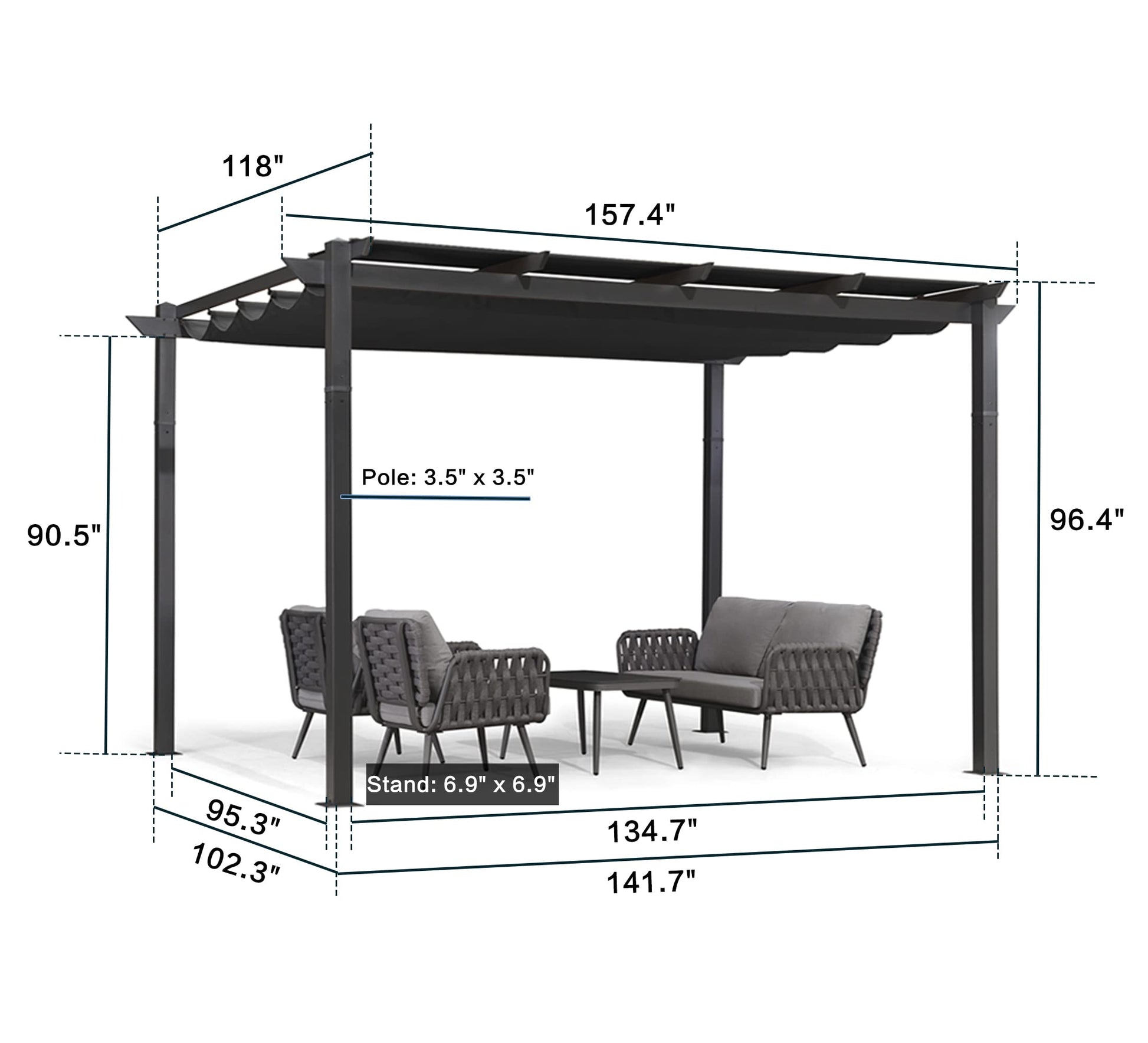 PURPLE LEAF Outdoor Retractable Pergola with Sun Shade Canopy 10' x 13' Patio Aluminum Pergola Shelter for Backyard Deck Garden Modern Metal Grill Gazebo, Gray - WoodArtSupply