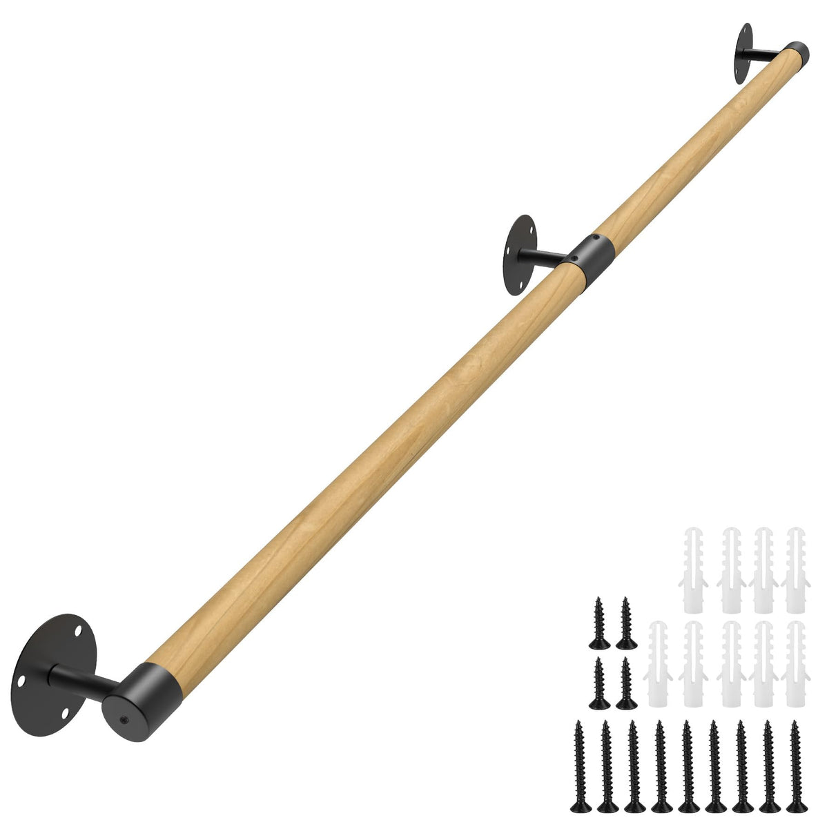 5FT Round Wooden Handrail for Indoor Staircase Handrail,Wall Mount Support Stair Railings, Non-Slip Safety Corridor,Lofts,Patio,Guardrail Wood Hand Railings for Elderly,Children,Disable People KWDOBUUS