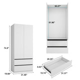LABROSKIA Bedroom Armoire Wardrobe Closet with 2 Doors: 75" White Wooden Closet with 2 Drawers, Modern Large Wardrobe Closet for Hanging Clothes, Cabinet for Clothes(Contemporary, 1) LABROSKIA