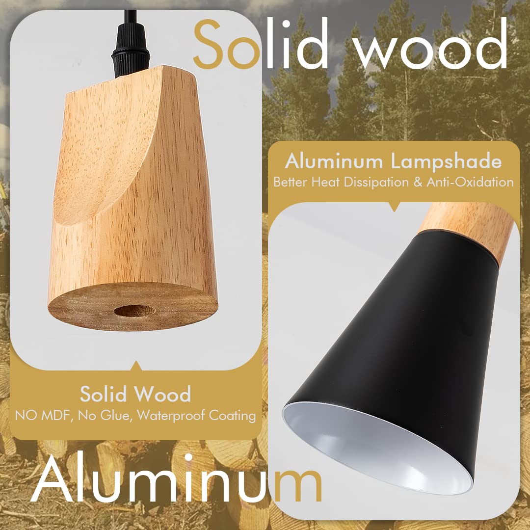 Black Wood Nordic Pendant Light for Kitchen Island, 3-Pack Modern Small Pendant Hanging Lighting for Dining Room, Restaurant, Bar, Light Over Island, Kitchen Sink - WoodArtSupply