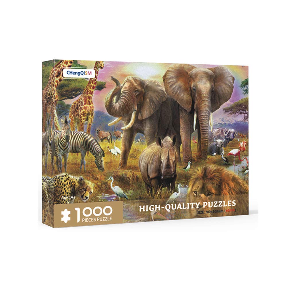 1000 Pieces African Animal Puzzles Jungle Scene African Beasts Elephant Jigsaw Puzzle for Adults Animal World Jigsaw Puzzles Home Decoration School Supplies Jigsaw Puzzles 1000 Pieces for Adults