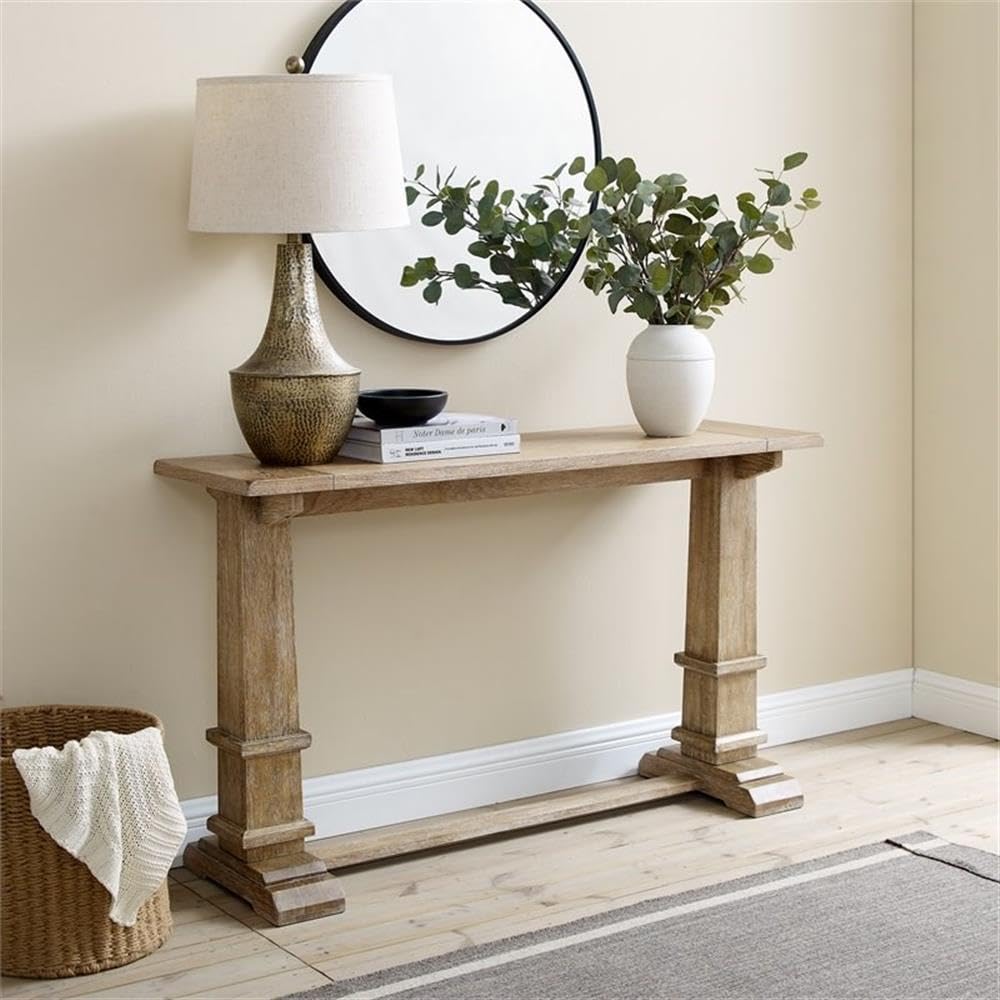 Pemberly Row Rectangular Top Farmhouse Wood Console Table in Rustic Brown Pemberly Row