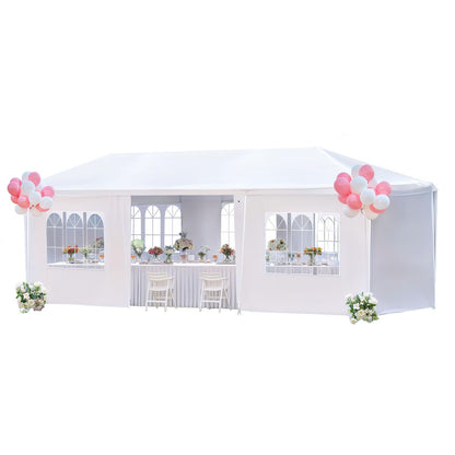 Outdoor Party Canopy Tent, 10’ x 30’ Wedding Canopy Tent with 8 Removable Sidewalls, Camping Sun Shelter, Heavy-Duty Waterproof Event Tent with Ropes & Stakes for Birthday, Celebration & Holidays