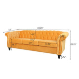 PHOYAL Modern 3 Seater Couch, Large Sofa Furniture, Roll Arm Classic Tufted Chesterfield Settee Velvet Sofa with Channel Tufted Seat Back for Living Room, Yellow PHOYAL