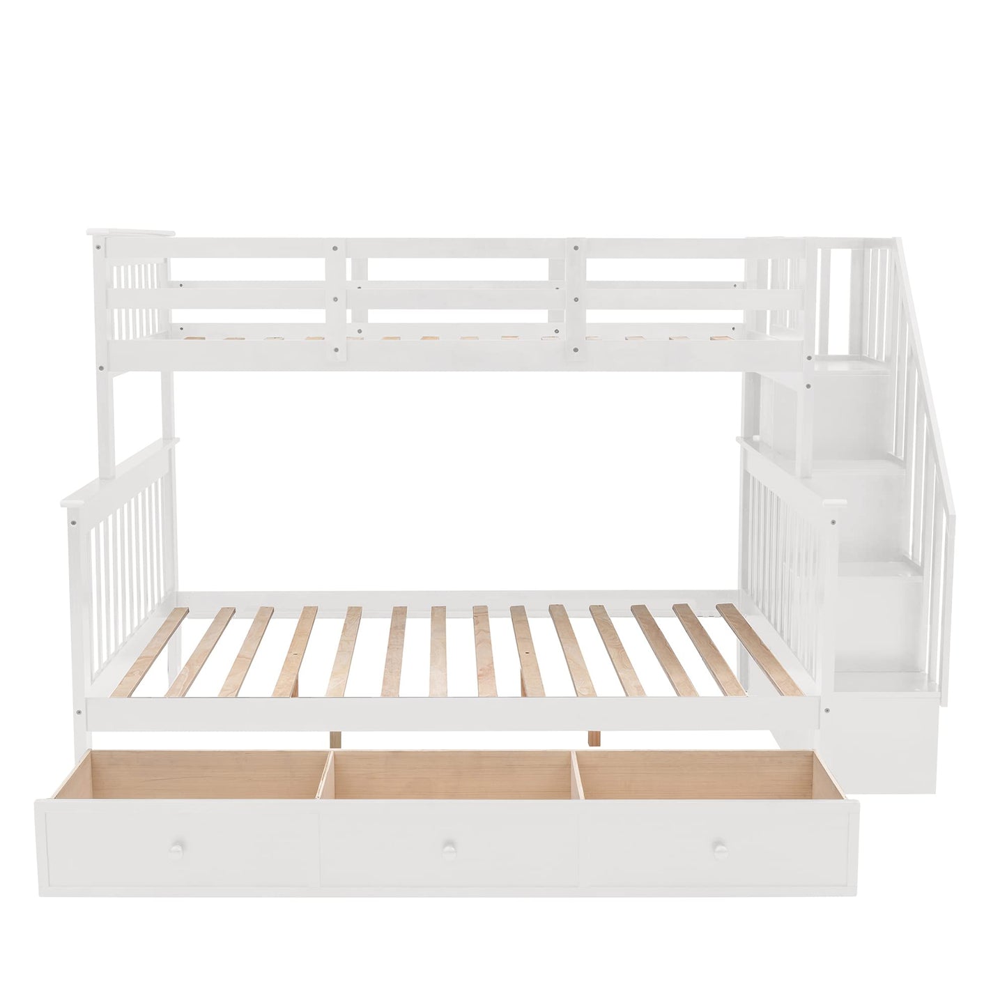 Harper & Bright Designs Twin Over Full Bunk Bed with Stairs and Storage in White - WoodArtSupply