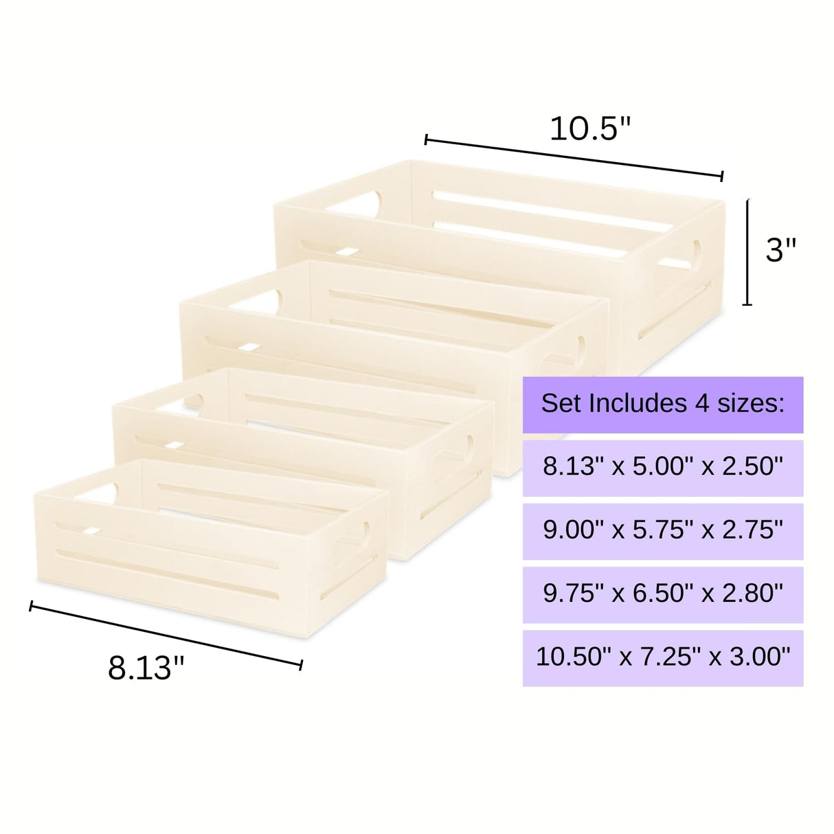 Wooden Tray - Set of 4 Wooden Tray with Handles Small Wood Crates Wooden Trays for Crafts Wood Crates for Display Small Wooden Pallets Apple Crates Wood Trays for Crafts Unfinished Wood Crate Nesting AoneFun