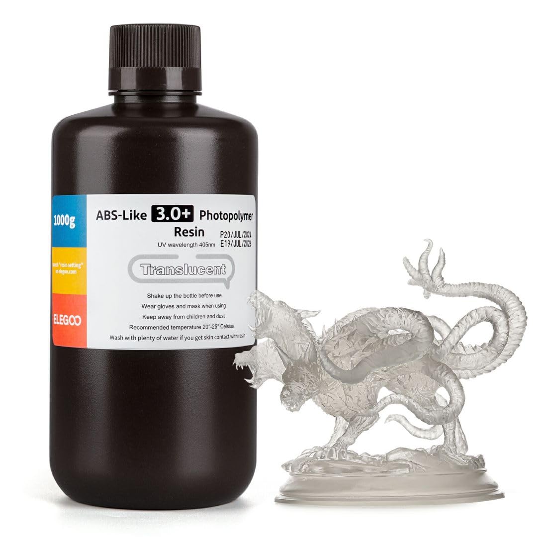 ELEGOO ABS-Like Resin 3.0+, Upgraded 3D Printer Photopolymer Resin, Higher Heat-Resistance Fast Curing High Precision Non-Brittle, Translucent 1000g ELEGOO