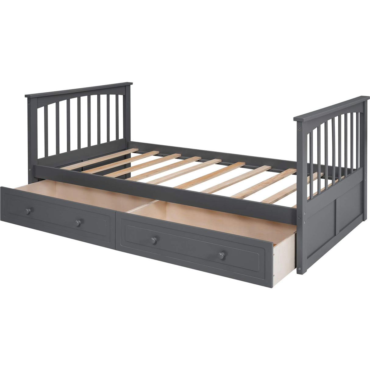 Harper & Bright Convertible Wood Twin-Over-Twin Bunk Bed with Storage Drawers and Ladder - Can Be Divided Into Two Daybeds (Grey) Harper & Bright Designs