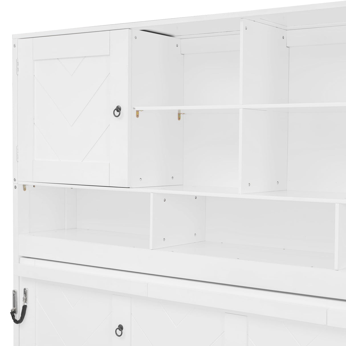 Queen Horizontal Murphy Bed with Storage Shelves,Wood Folding Hideaway Murphy Wall Bed with Storage Bookcase for Adults (B White) MERITLINE