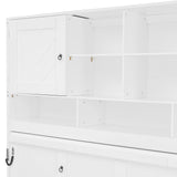 Queen Horizontal Murphy Bed with Storage Shelves,Wood Folding Hideaway Murphy Wall Bed with Storage Bookcase for Adults (B White) MERITLINE