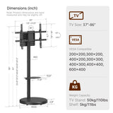 ECOTINY Height Adjustable Rolling TV Stand for 37-86 Inch TV up to 110 Pounds, Portrait to Landscape, Heavy Duty Mobile TV Cart with Shelf Max VESA 600x400mm (White) ECOTINY