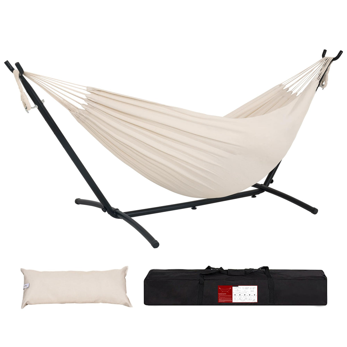 Lazy Daze Hammocks Double Hammock with 9ft Space-Saving Steel Stand Includes Portable Carrying Case, 450 Pounds Capacity (Natural) Lazy Daze Hammocks