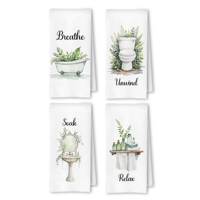 ArtisaEura Boho Farmhouse Bathroom Hand Towels Set of 4, Relax Breathe Soak Unwind Botanical Decorative Hand Towels for Gym Yoga Spa Decor, Modern Farmhouse Bathroom Decor, 16x24 Inches