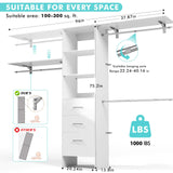 PatioPerk Closet System with Drawers, 8FT Walk in Closets Organizer with 3 Shelving Towers, 96" Wooden Storage Systems with Hanging Pods, Built-in Garment Rack for Bedroom PatioPerk