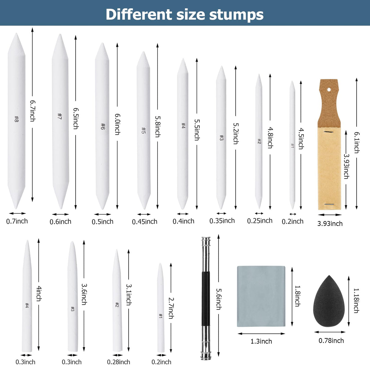 AGPTEK 48 PCS Sketch Drawing Tools, 20 Blending Stumps Set and 2 Sandpaper Pencil Sharpeners, Pencil Extension, Erasers,20 sponge replacement heads & 1 Felt Bag for Student Sketch Drawing Accessories AGPTEK