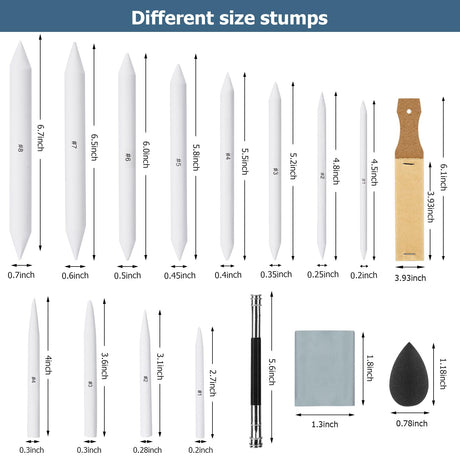 AGPTEK 48 PCS Sketch Drawing Tools, 20 Blending Stumps Set and 2 Sandpaper Pencil Sharpeners, Pencil Extension, Erasers,20 sponge replacement heads & 1 Felt Bag for Student Sketch Drawing Accessories AGPTEK
