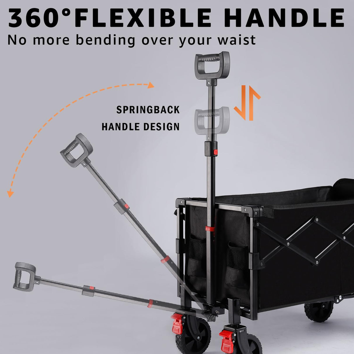 Moothing Wagons Carts Foldable, Collapsible Wagon with Wheels, Heavy Duty Grocery Cart, Utility Wagon with Tailgate, 150L Large Capacity with Brakes for Gardening, Camping, Shopping, Black D Moothing